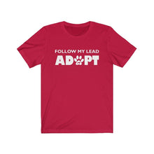 Load image into Gallery viewer, adopt not buy red adopt a dog t-shirt
